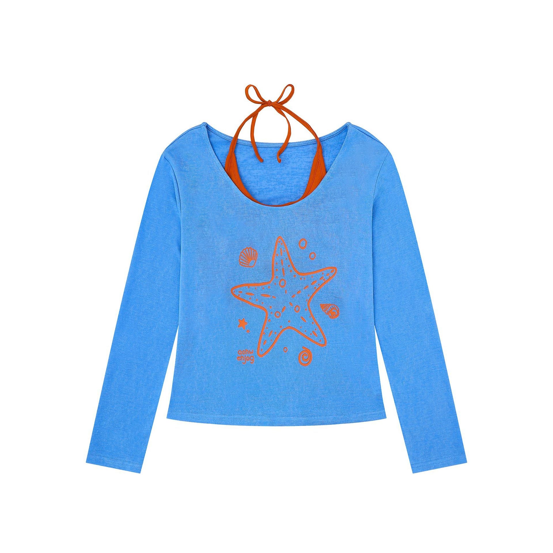 Top deux pièces imprimé étoile de mer color-block femme
