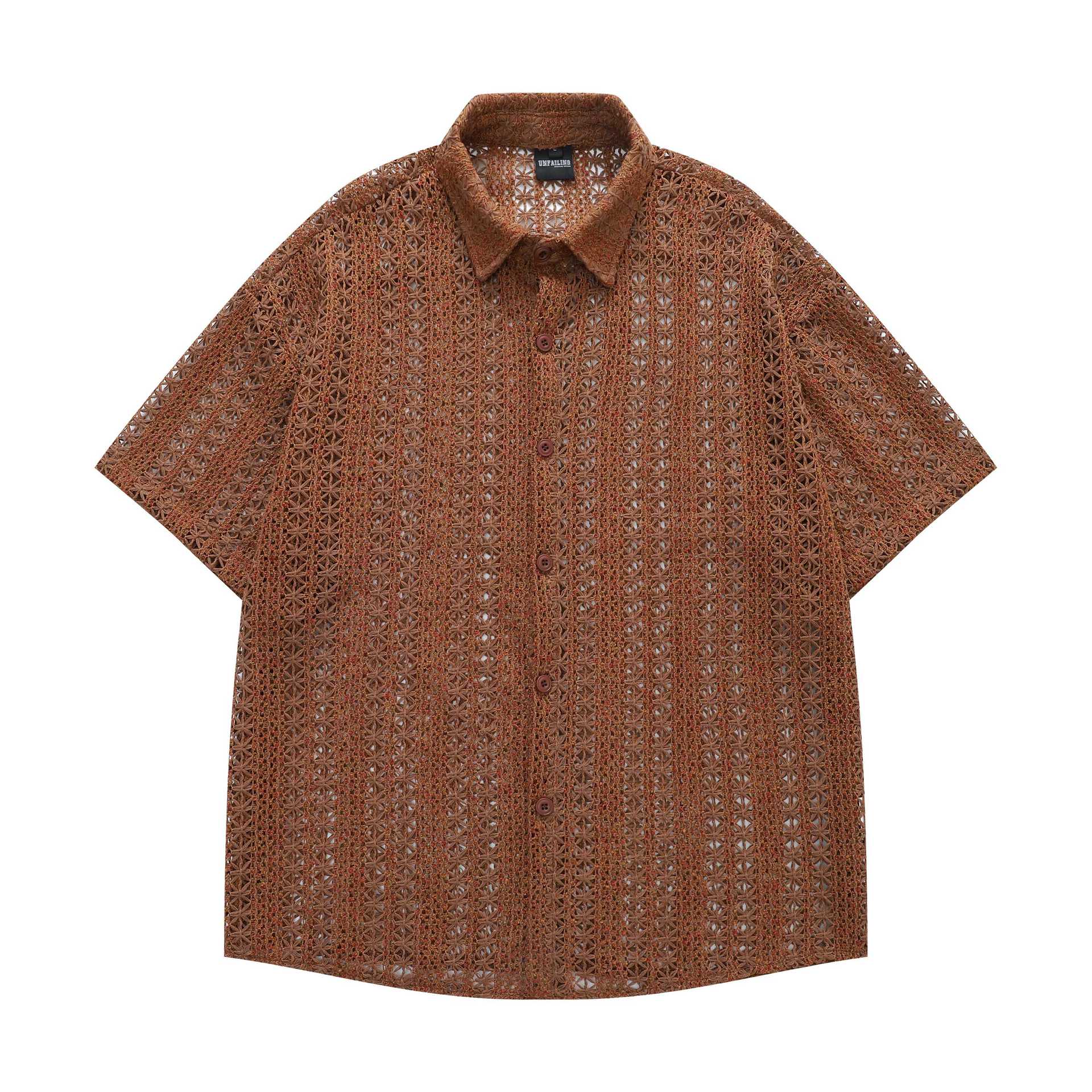 Hollow hook flower short sleeved shirt