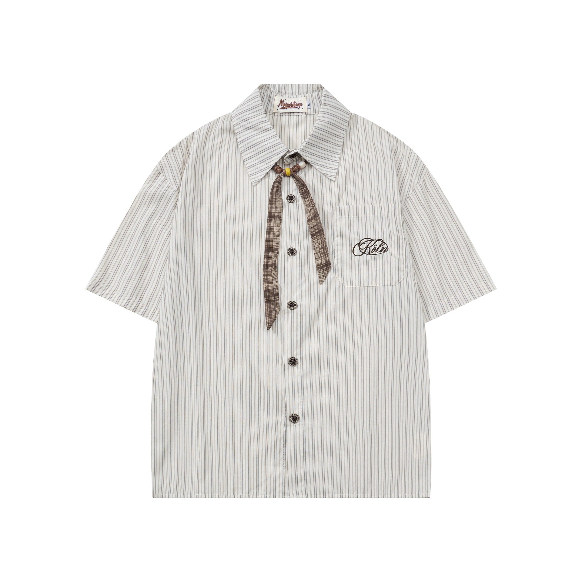 Plaid bow tie embroidered letter short sleeved shirt