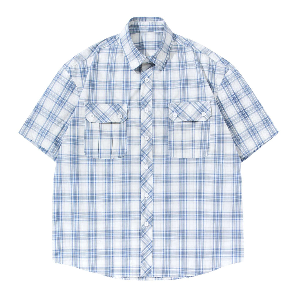 Double pocket plaid shirt T-shirt