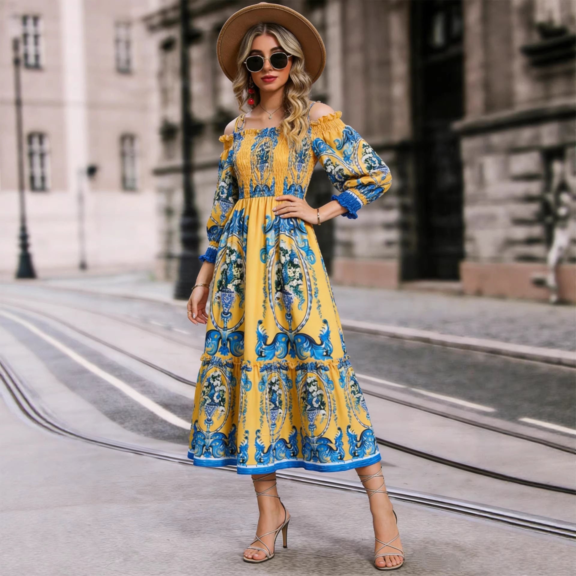 Off shoulder long sleeved dress
