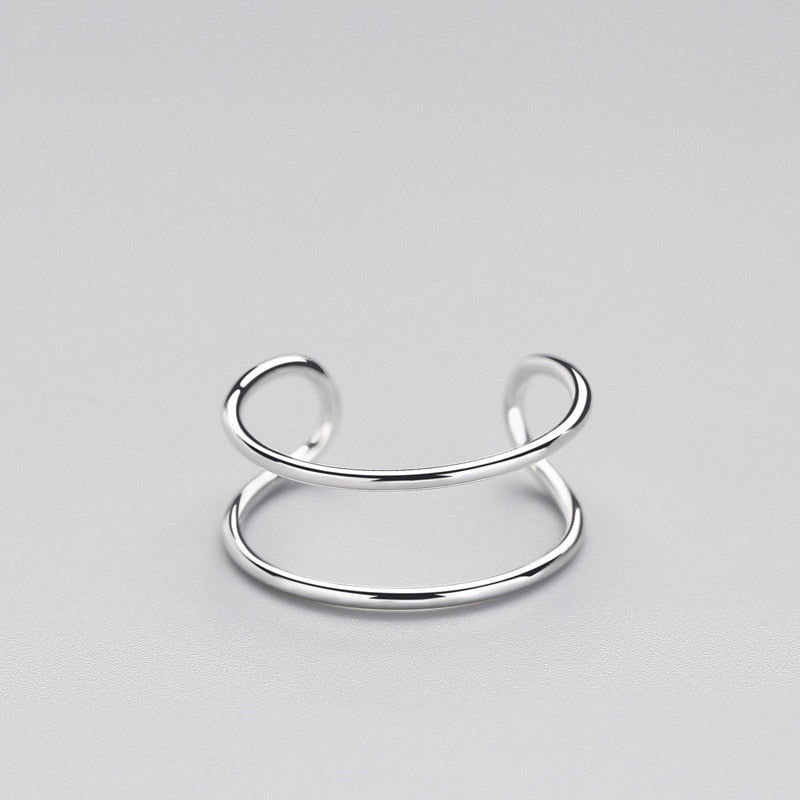 Minimalist Geometric Double line Adjustable Ring Genuine 925 Sterling Silver Trendy Fine Jewelry For Charm Women Bijoux