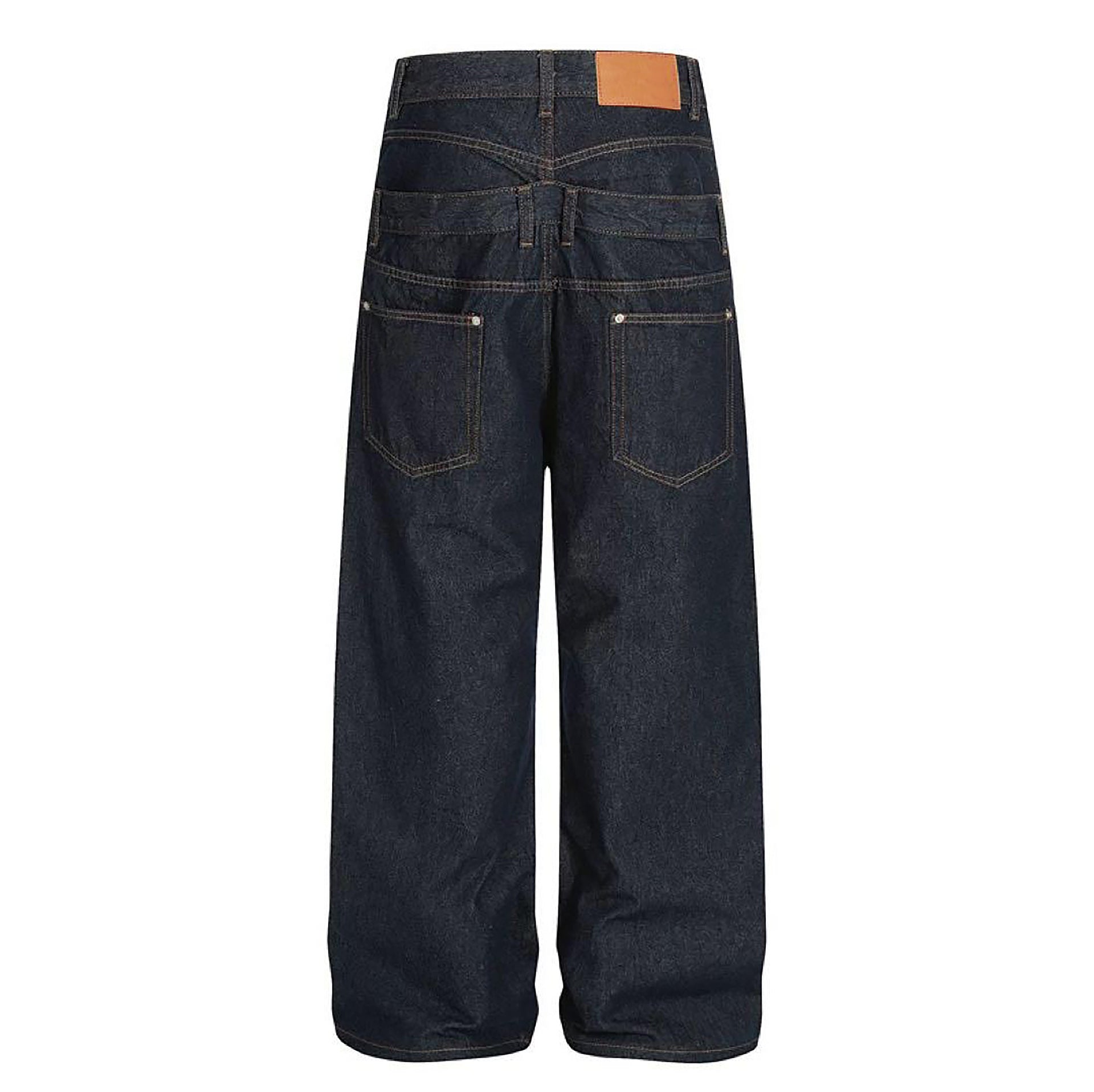 NewDouble Waistband Rivet Spliced Denim Pants