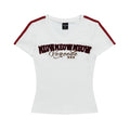 Towel Embroidery Letter V-Neck Short Sleeve T-Shirt for Women