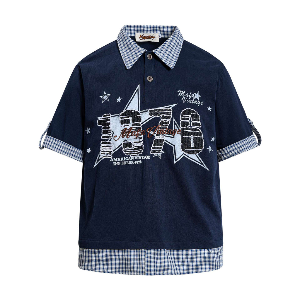 T-shirt faux deux pièces brodé lettres femme