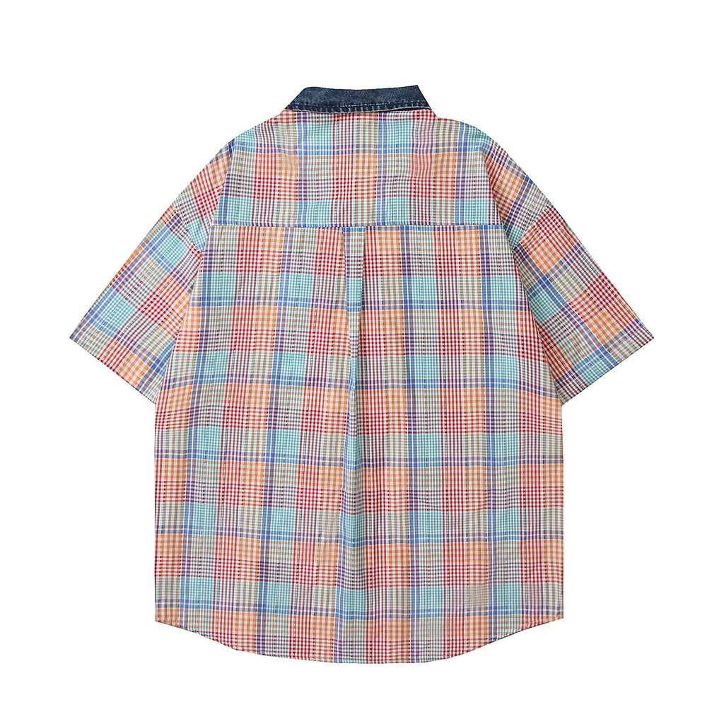 Kitty plaid embroidered short sleeved shirt