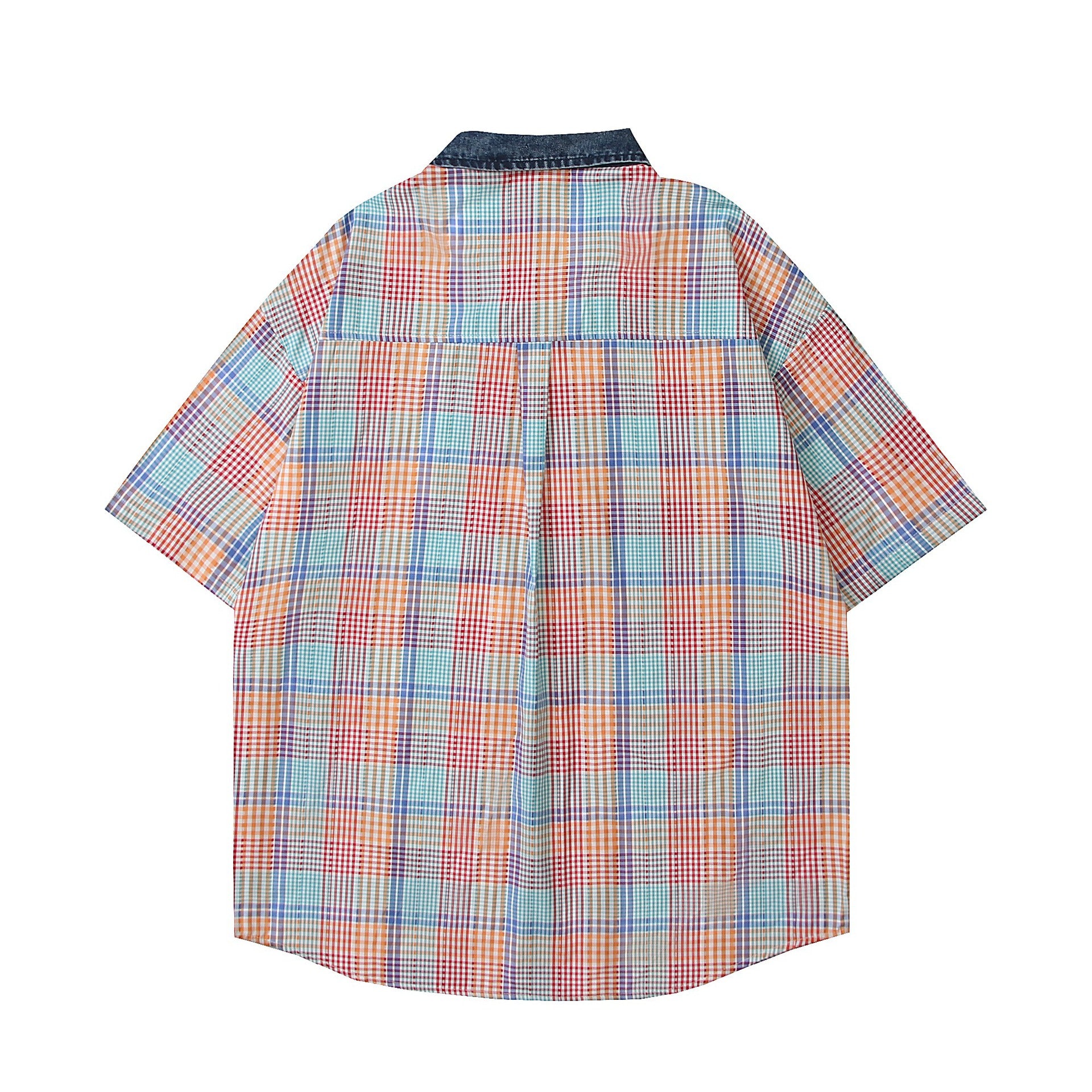 Kitty plaid embroidered short sleeved shirt