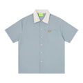 Embroidered letters contrasting colors short sleeves