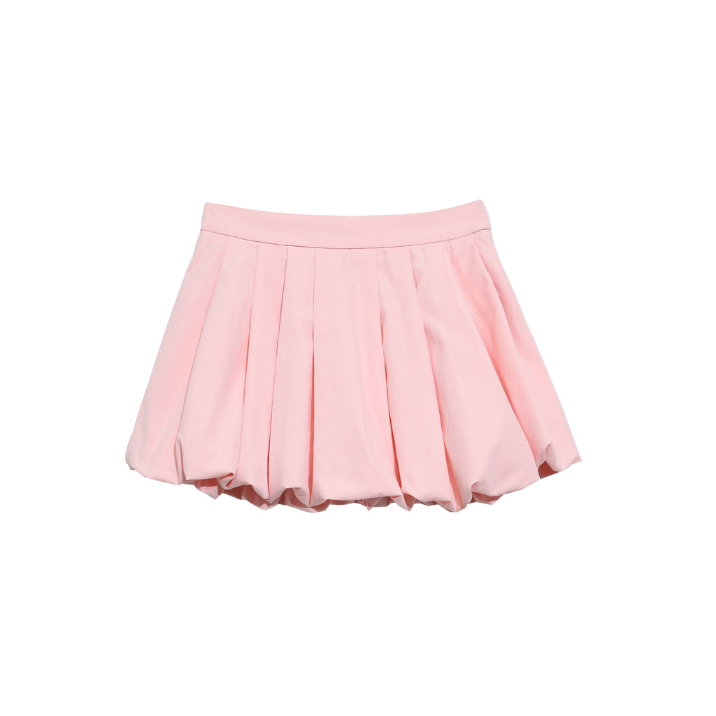Pink High-Waisted Pleated Bubble Skirt Pants for Women, A-Line Flared Shorts with Gathered Design