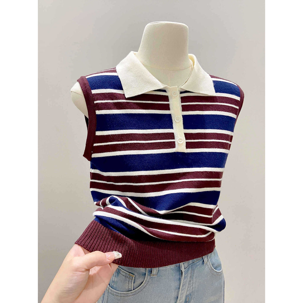 Color-Blocked Stripe Knit Vest for Women