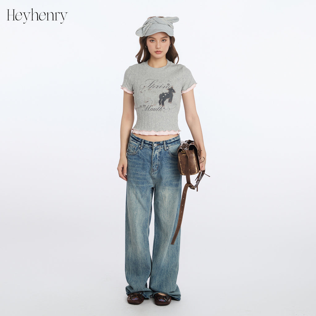 Regular Shoulder Short Sleeve T-Shirt for Women, Two-Piece Look, Fitted Crop Top