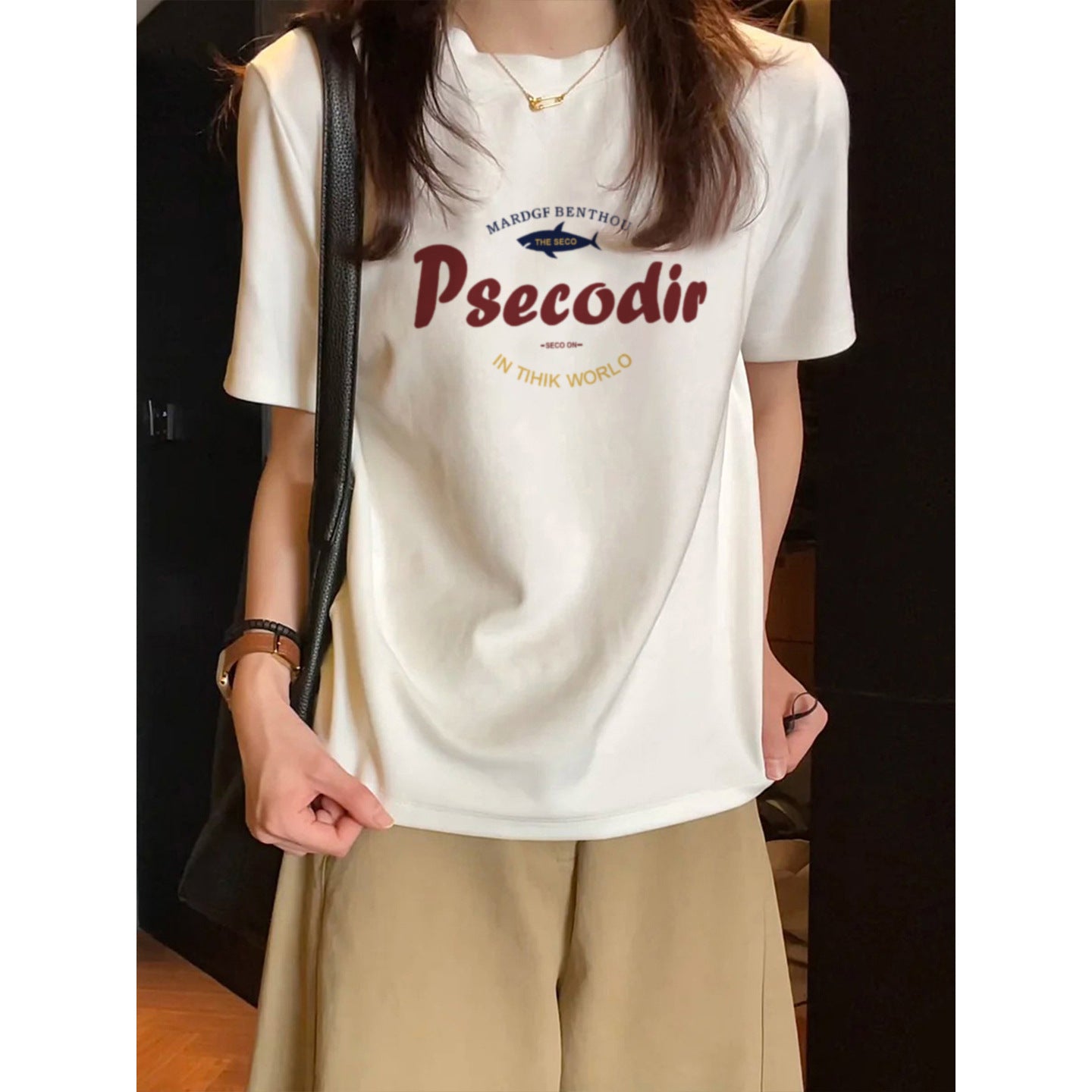 Vintage Color-Blocking Letter Print T-Shirt for Women