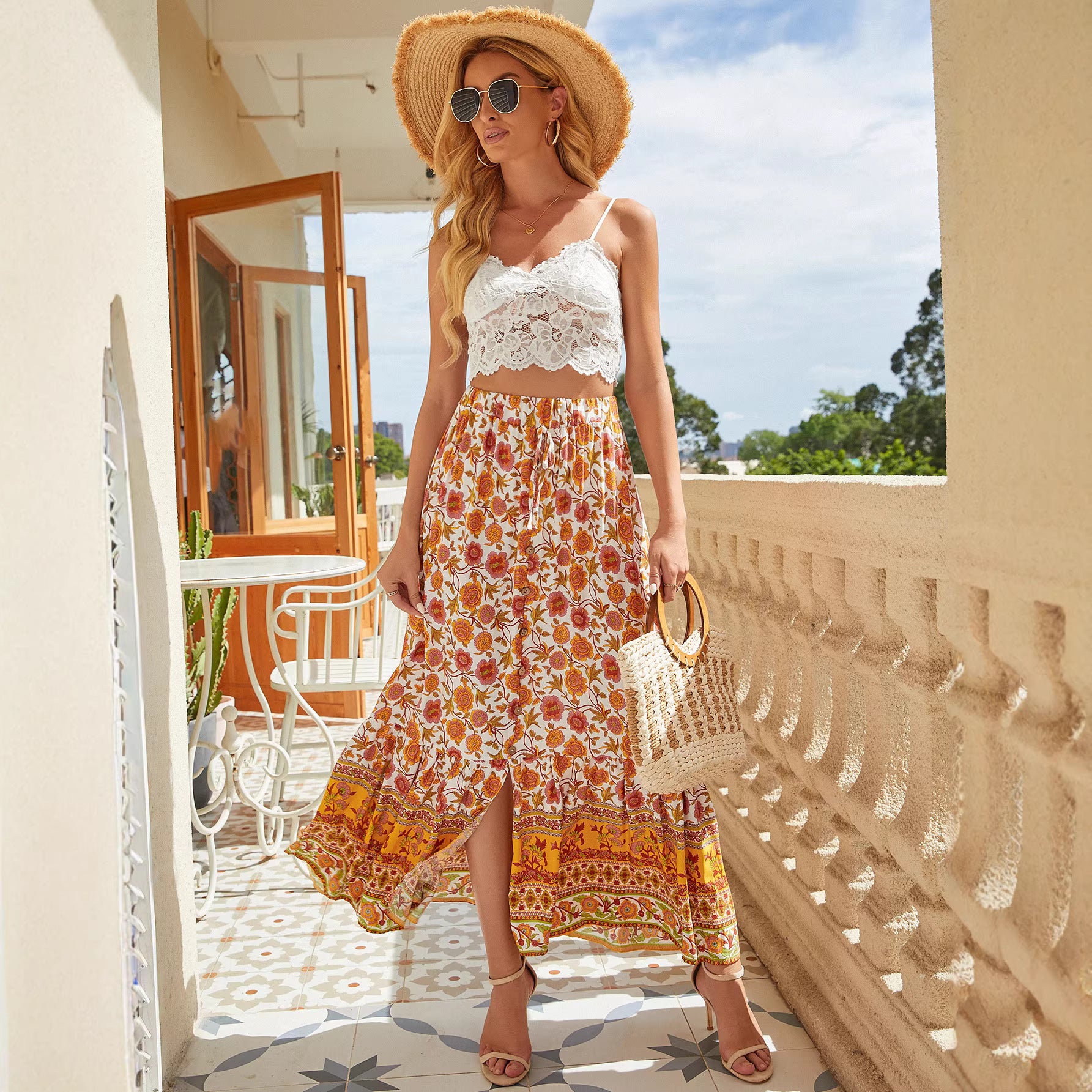 Printed slit skirt