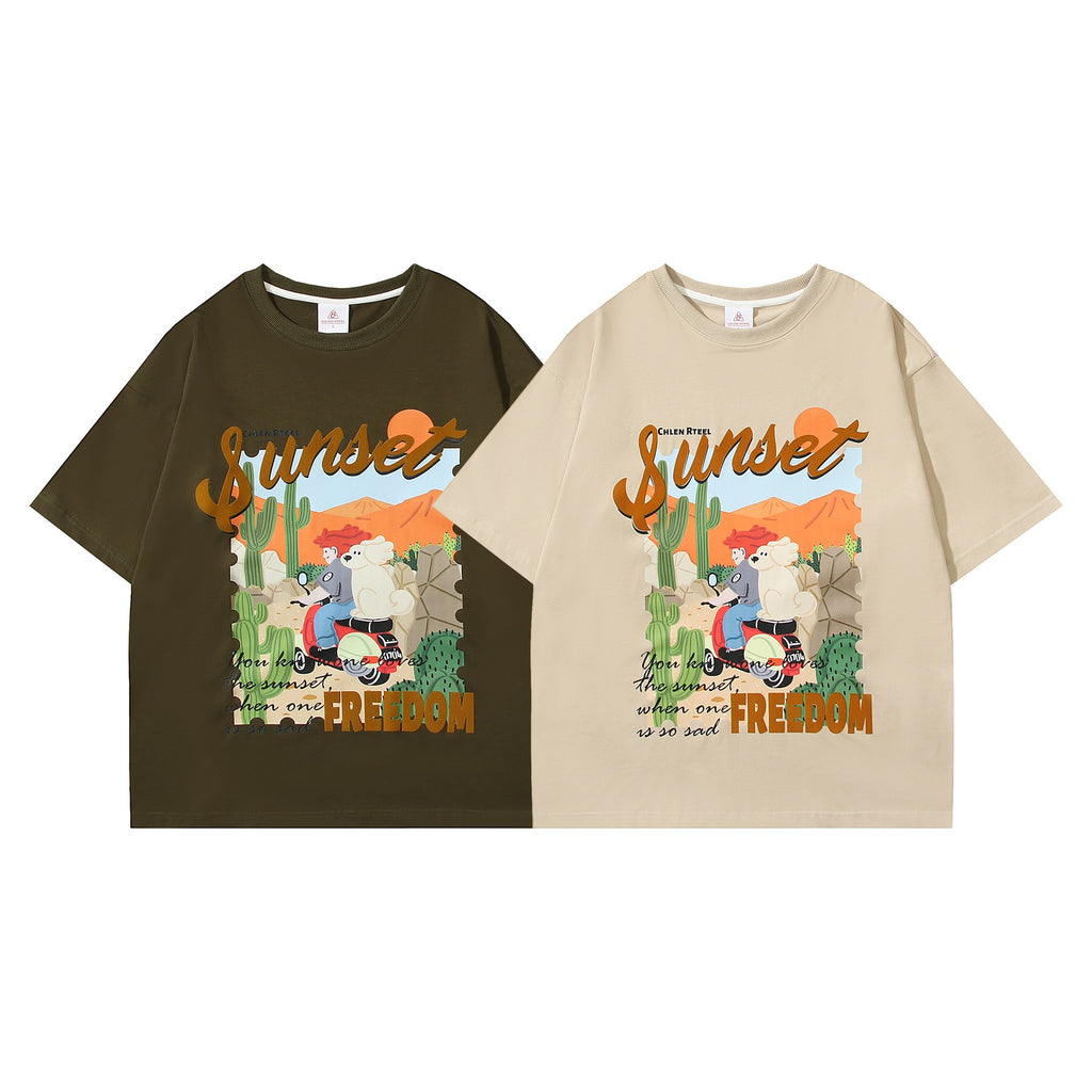 Desert motorcycle printed short sleeved shirt