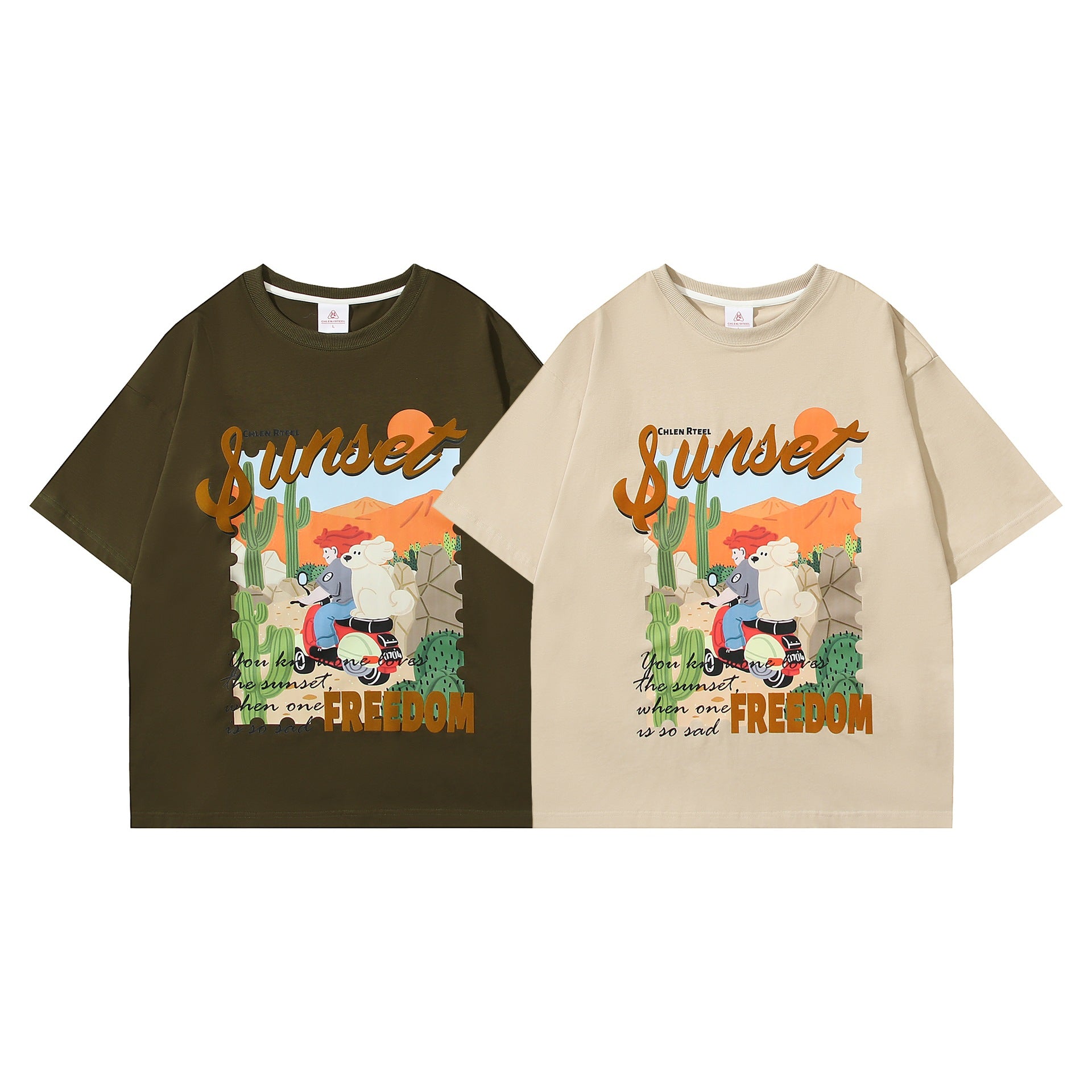 Desert motorcycle printed short sleeved shirt