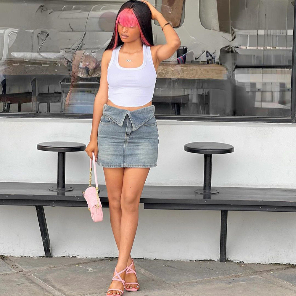 Style high-waisted denim skirt for women, summer fashion sexy fitted mini skirt