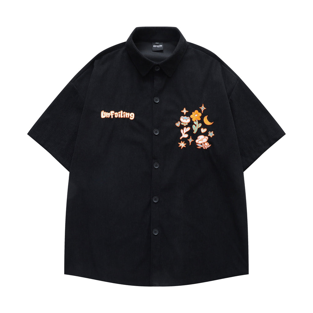 Letter flower embroidery short sleeved shirt