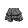 Heavy Black Lace Patchwork Plaid Skirt, Layered Ruffle Versatile Mini Skirt
