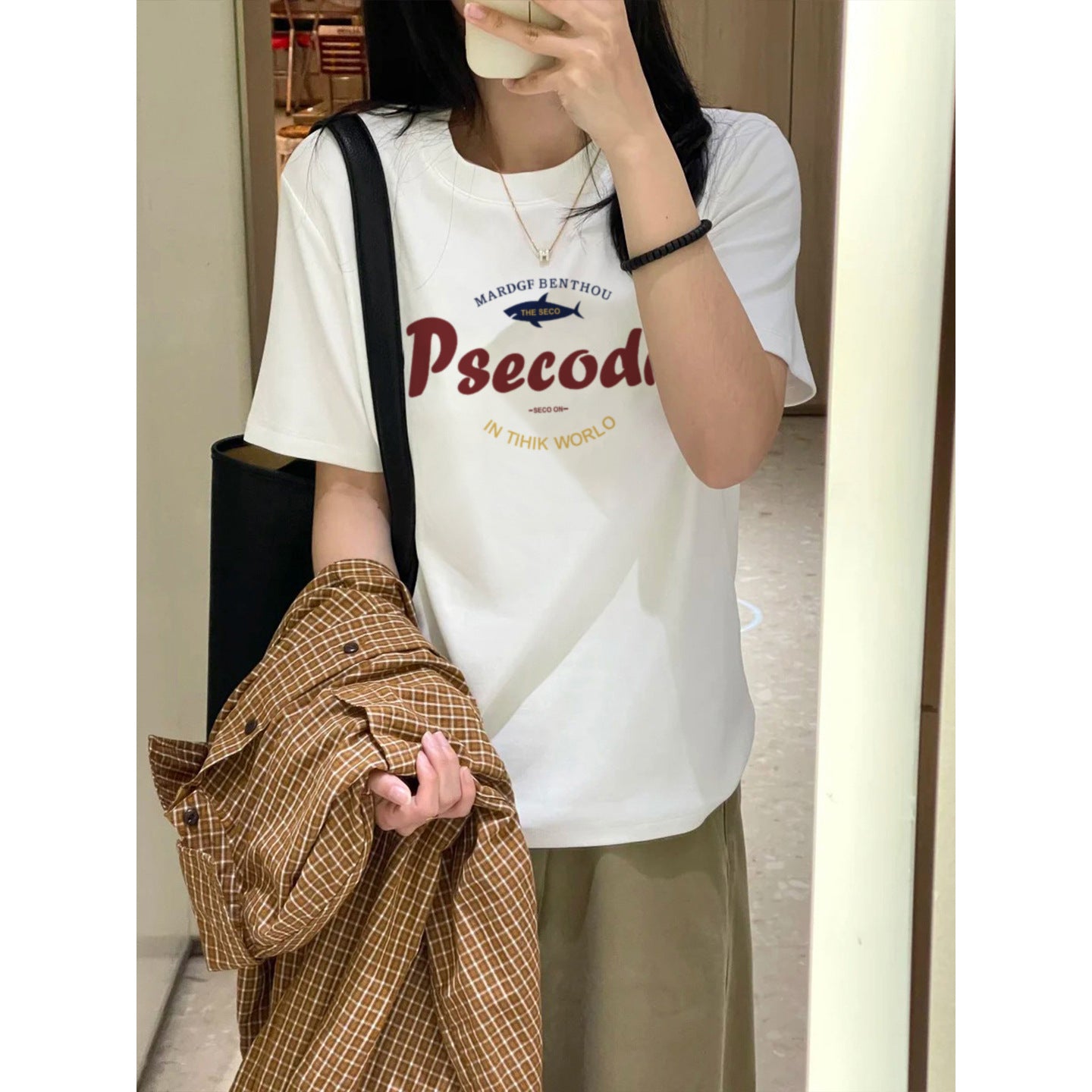 Vintage Color-Blocking Letter Print T-Shirt for Women