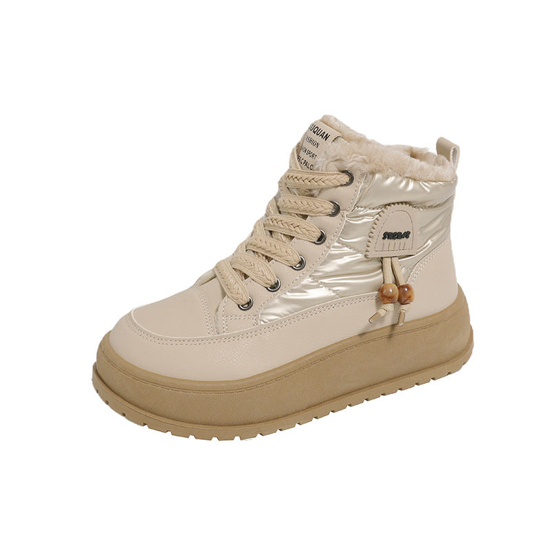 Fleece-Lined High-Top Snow Boots for Women, Fashionable Insulated Casual Winter Shoes  Student-Friendly Design